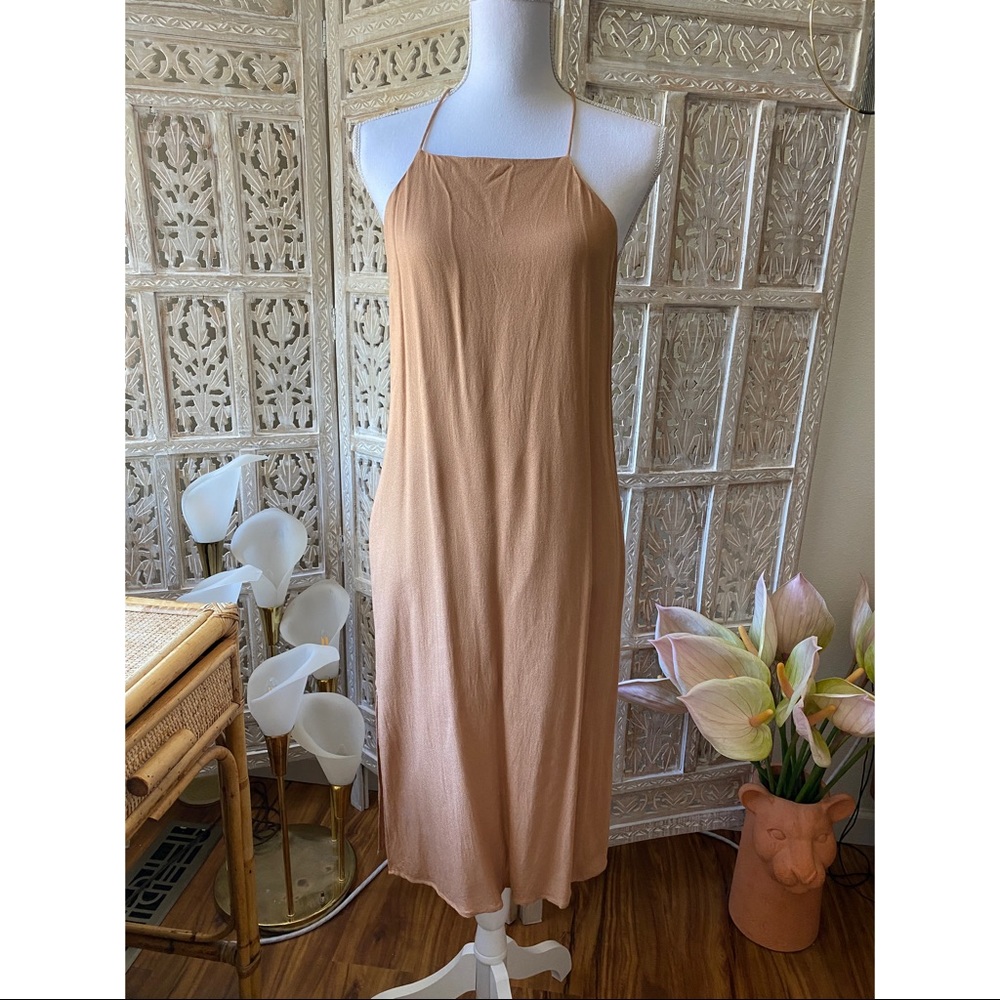 Forever 21 Tan spaghetti halter midi dress